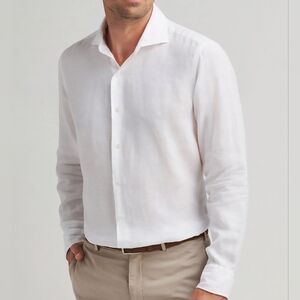 Peter Millar Crown Crafted,  100% Fine Linen Long Sleeve  Shirt, White XL